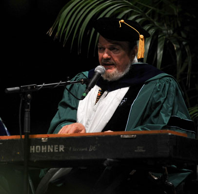 Honorary degree recipient Dr. John delighted audience members with a song at Tulane’s unified commencement ceremony, which immediately preceded the Freeman School’s ceremony in the Superdome.
