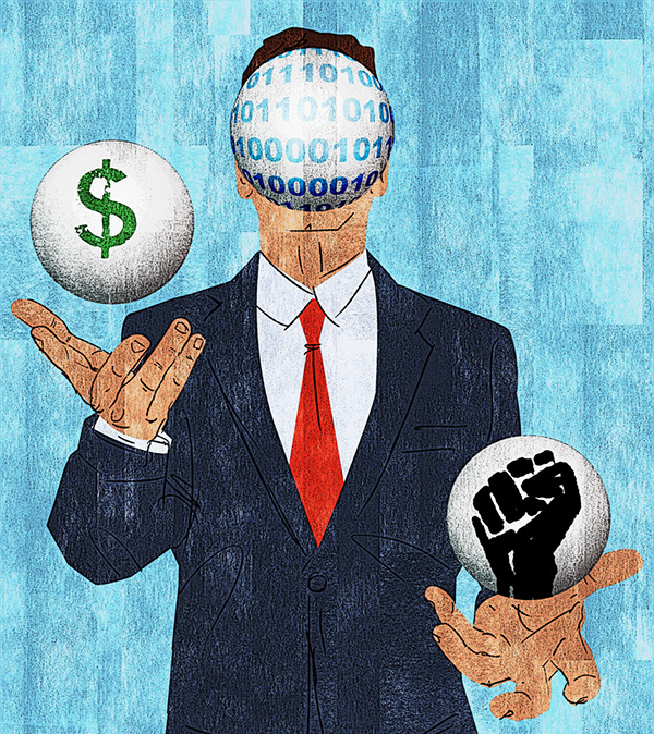 Illustration of employee balancing interests